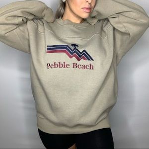 Pebble Beach Cali Embroidered Taupe Crew Neck
